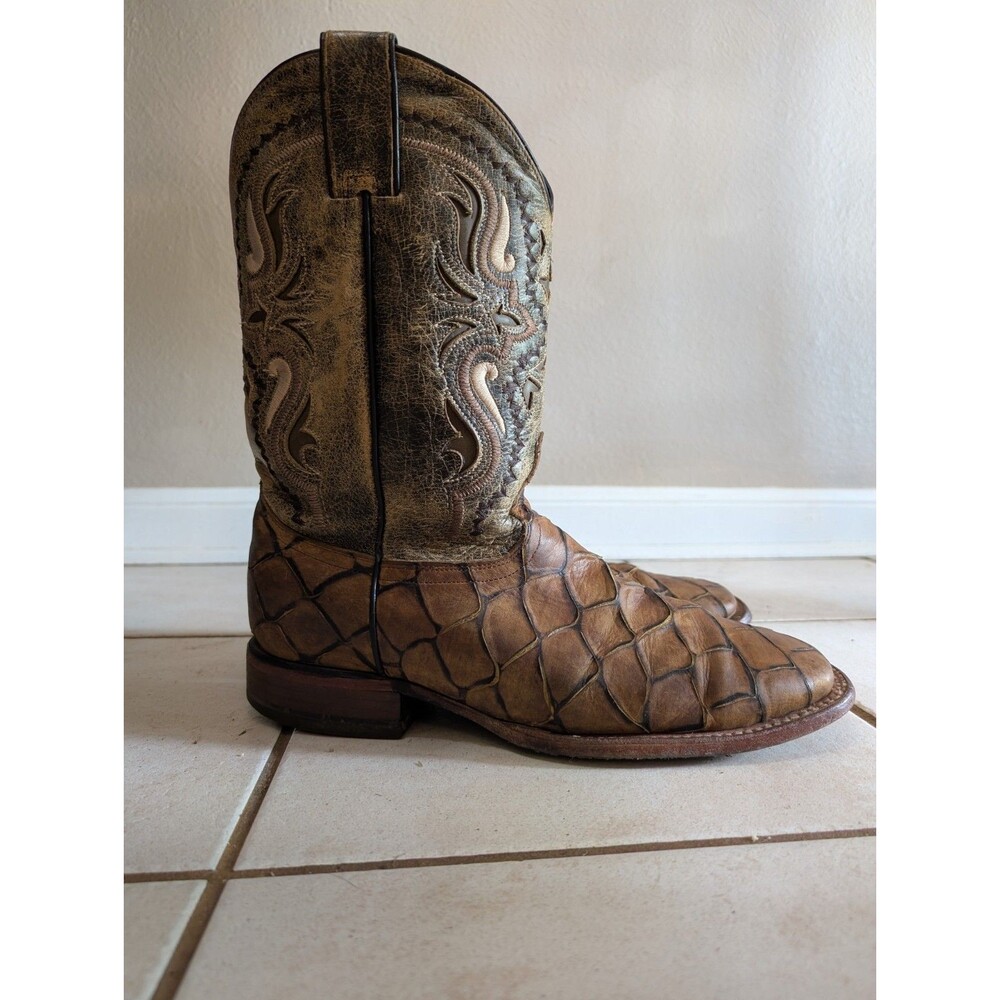 Soto Pirarucu Cowboy Boots Men's Size 9.5 Leather Brown Fish Exotic